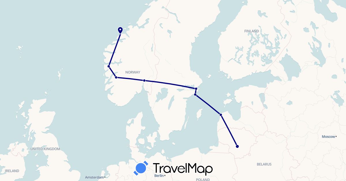 TravelMap itinerary: driving in Lithuania, Latvia, Norway, Sweden (Europe)